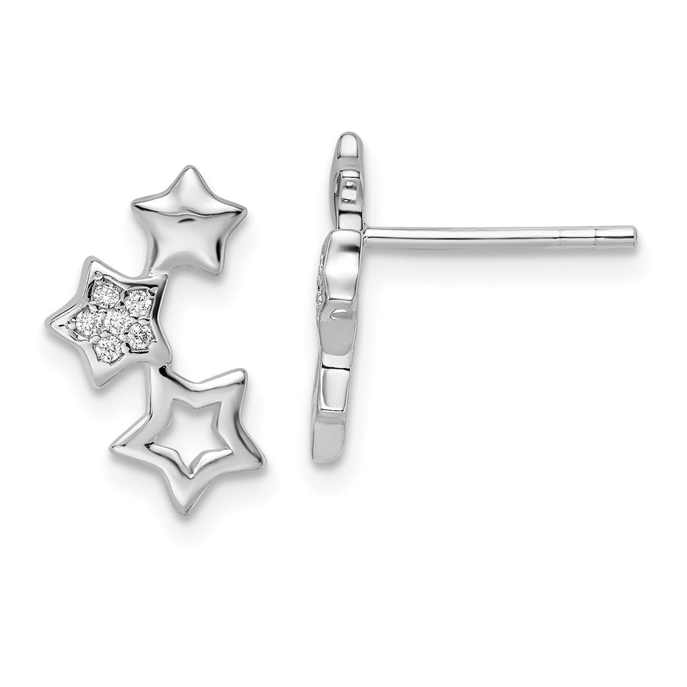 QE16482 Sterling Silver Rhodium-plated Polished CZ Star Post Earrings