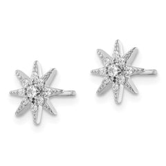 QE16485 Sterling Silver Rhodium-plated Polished CZ Star Post Earrings