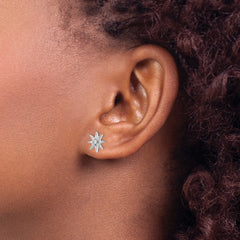 QE16485 Sterling Silver Rhodium-plated Polished CZ Star Post Earrings