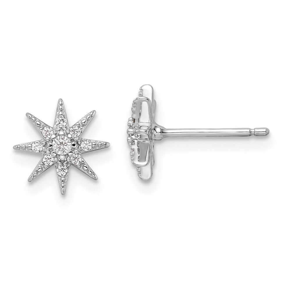 QE16485 Sterling Silver Rhodium-plated Polished CZ Star Post Earrings