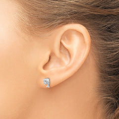 QE16496 Sterling Silver Rhodium-plated CZ Dolphin Post Earrings