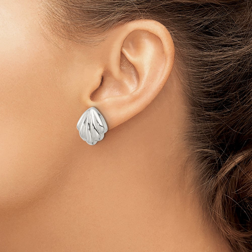 QE16498 Sterling Silver Polished Shell Post Earrings