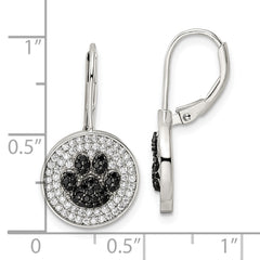 QE16501 Sterling Silver Rhodium-plated Polished CZ Paw Print Leverback Earrings