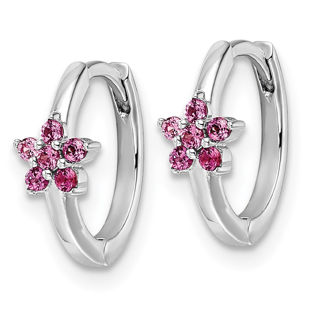 QE16514 Sterling Silver Rhodium-plated Polished Dark Pink CZ Earrings