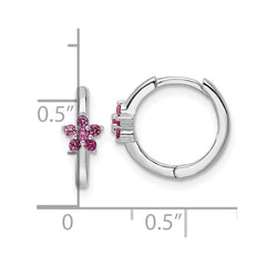 QE16514 Sterling Silver Rhodium-plated Polished Dark Pink CZ Earrings
