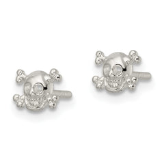 QE16520 Sterling Silver Polished Skull and Crossbones Post Earrings