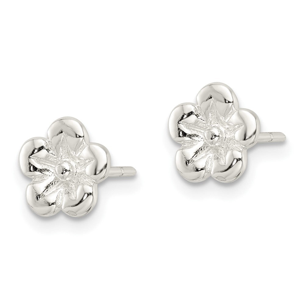 QE16523 Sterling Silver Polished Flower Post Earrings