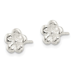 QE16523 Sterling Silver Polished Flower Post Earrings