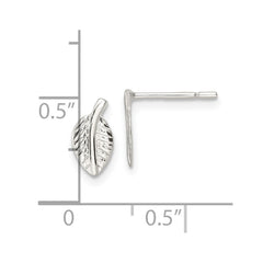 QE16536 Sterling Silver Polished Tiny Leaf Post Earrings