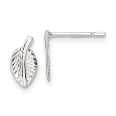 QE16536 Sterling Silver Polished Tiny Leaf Post Earrings