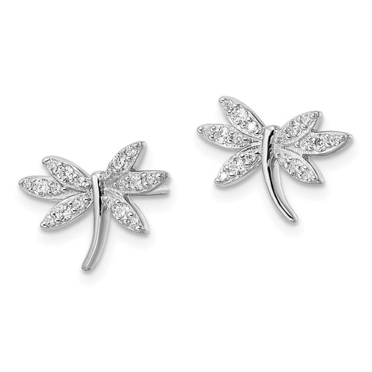 QE16549 Sterling Silver Rhodium-plated CZ Dragonfly Post Earrings
