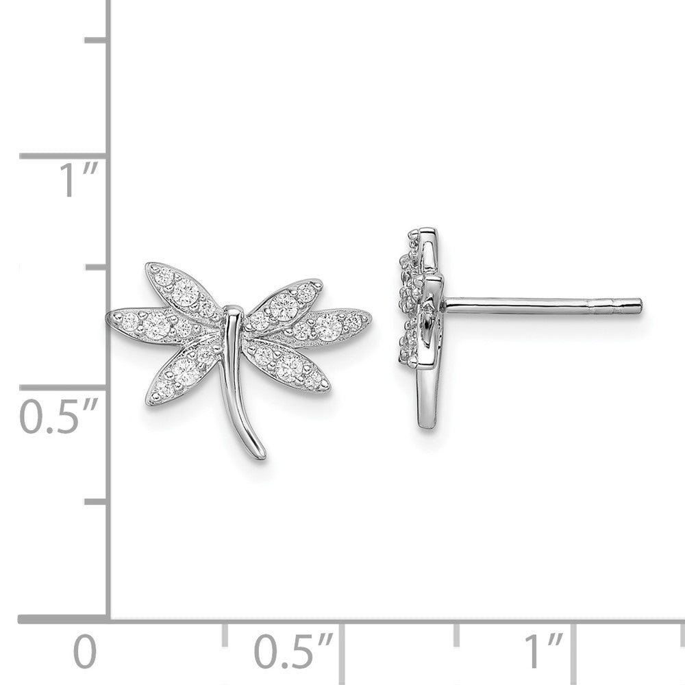 QE16549 Sterling Silver Rhodium-plated CZ Dragonfly Post Earrings