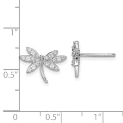 QE16549 Sterling Silver Rhodium-plated CZ Dragonfly Post Earrings
