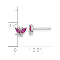 QE16555 Sterling Silver Rhodium-plated Red & White CZ Butterfly Post Earrings