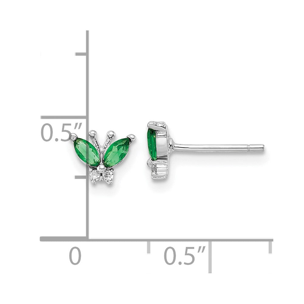 QE16556 Sterling Silver Rhodium-plated Green & White CZ Butterfly Post Earrings