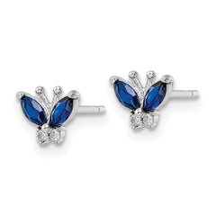 QE16557 Sterling Silver Rhodium-plated Blue & White CZ Butterfly Post Earrings