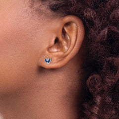 QE16557 Sterling Silver Rhodium-plated Blue & White CZ Butterfly Post Earrings