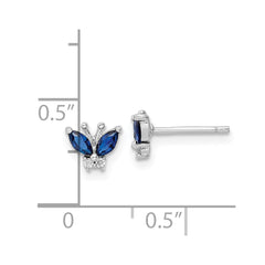 QE16557 Sterling Silver Rhodium-plated Blue & White CZ Butterfly Post Earrings