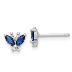 QE16557 Sterling Silver Rhodium-plated Blue & White CZ Butterfly Post Earrings