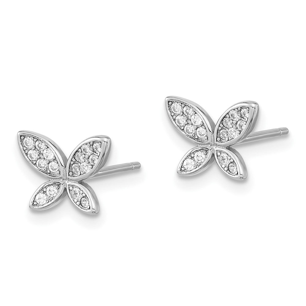 QE16559 Sterling Silver Rhodium-plated CZ Butterfly Post Earrings