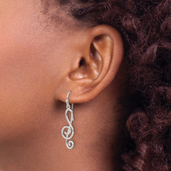 QE16567 Sterling Silver Polished Treble Clef Dangle Shepherd Hook Earrings