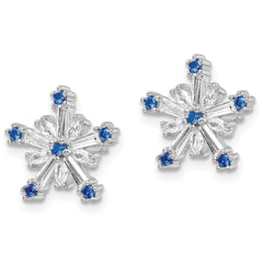 QE16569 Sterling Silver Rhodium-plated Polished Blue & White CZ Snowflake Post Earr