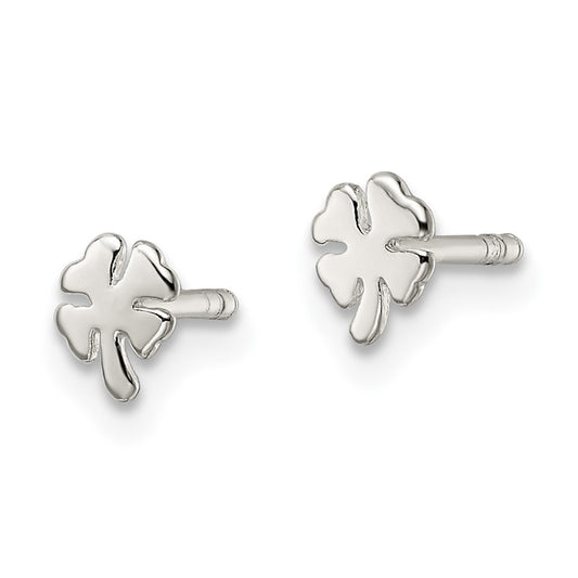 QE16570 Sterling Silver Polished 4 Leaf Clover Post Earrings