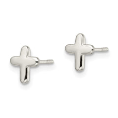 QE16571 Sterling Silver Polished Latin Cross Post Earrings
