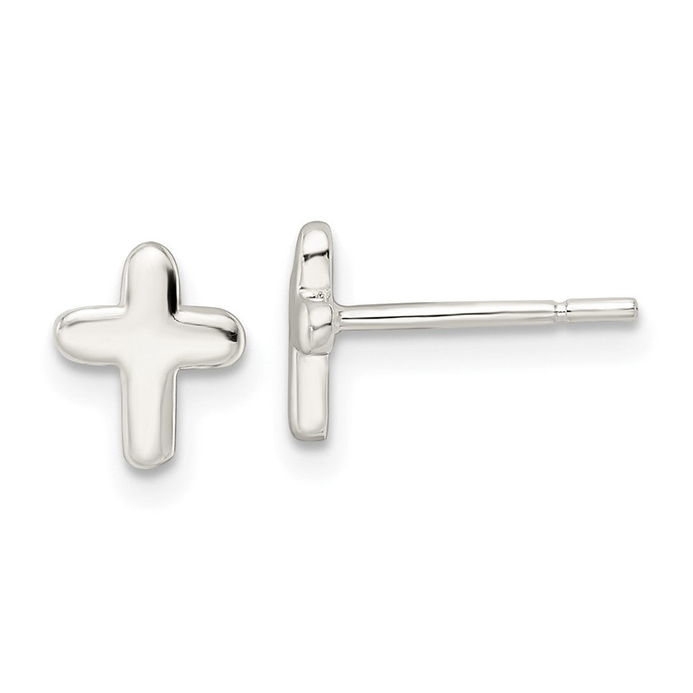 QE16571 Sterling Silver Polished Latin Cross Post Earrings