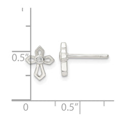 QE16573 Sterling Silver Polished CZ Passion Cross Post Earrings