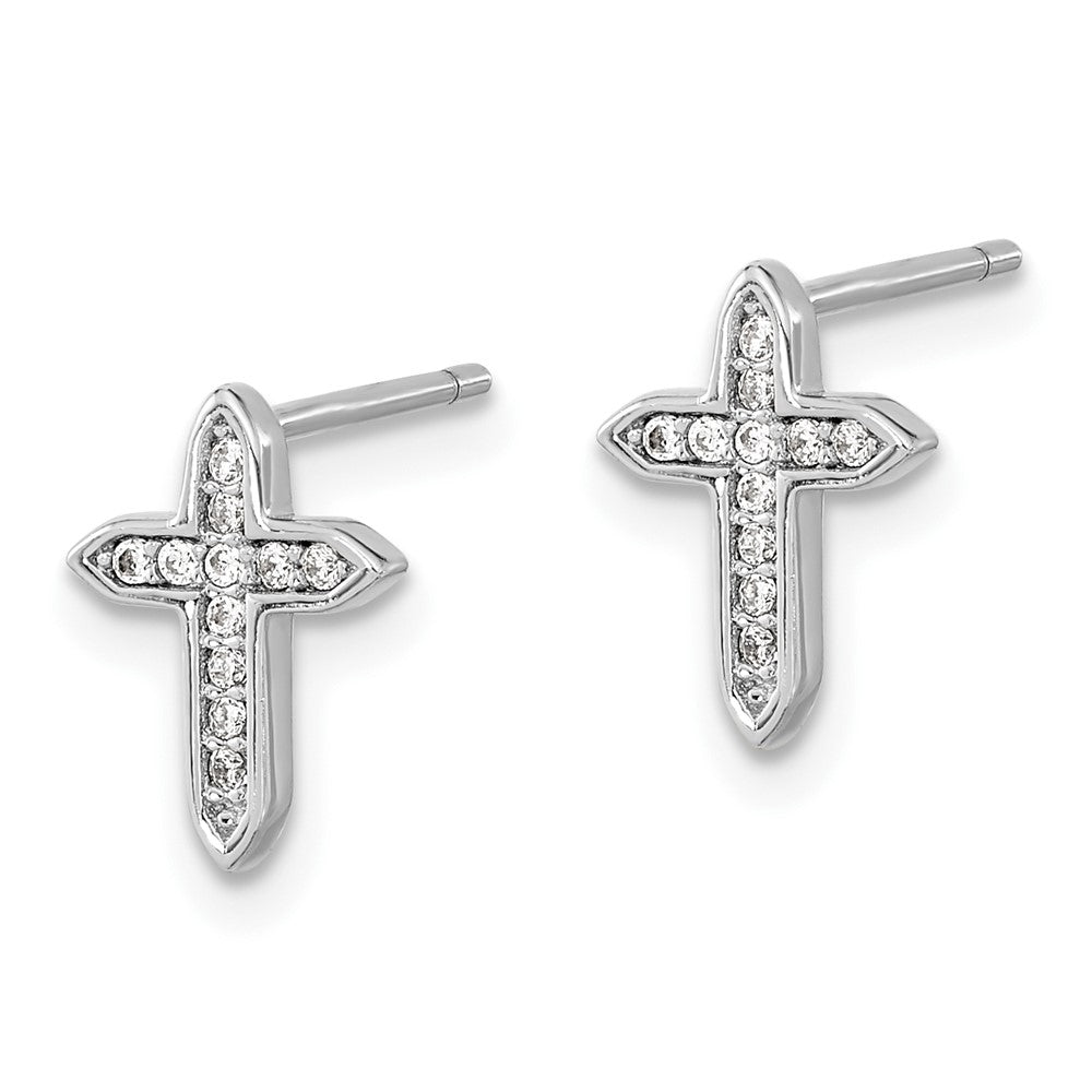 QE16574 Sterling Silver Rhod-plated Polished CZ Passion Cross Post Earrings
