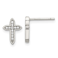 QE16574 Sterling Silver Rhod-plated Polished CZ Passion Cross Post Earrings