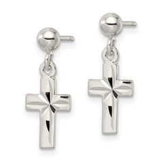 QE16576 Sterling Silver Polished and D/C Latin Cross Post Dangle Earrings