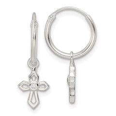 QE16579 Sterling Silver Polished CZ Passion Cross Dangle Endless Hoop Earrings