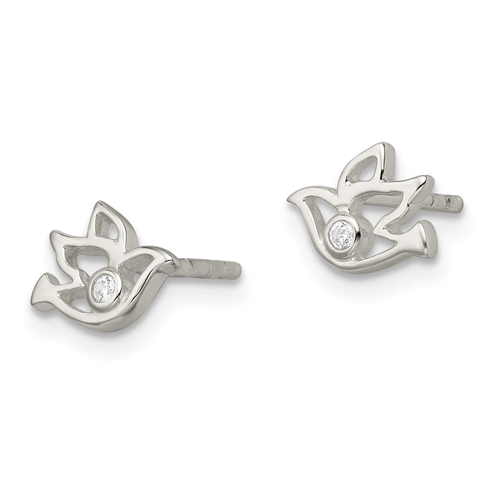 QE16585 Sterling Silver Polished CZ Dove Post Earrings