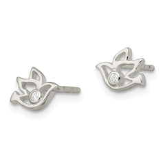 QE16585 Sterling Silver Polished CZ Dove Post Earrings