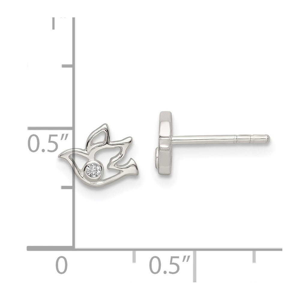 QE16585 Sterling Silver Polished CZ Dove Post Earrings