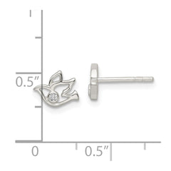 QE16585 Sterling Silver Polished CZ Dove Post Earrings