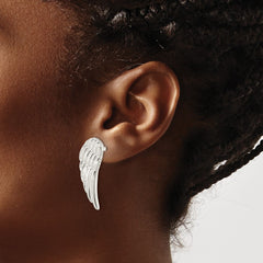 QE16588 Sterling Silver Polished and Textured Wing Post Earrings
