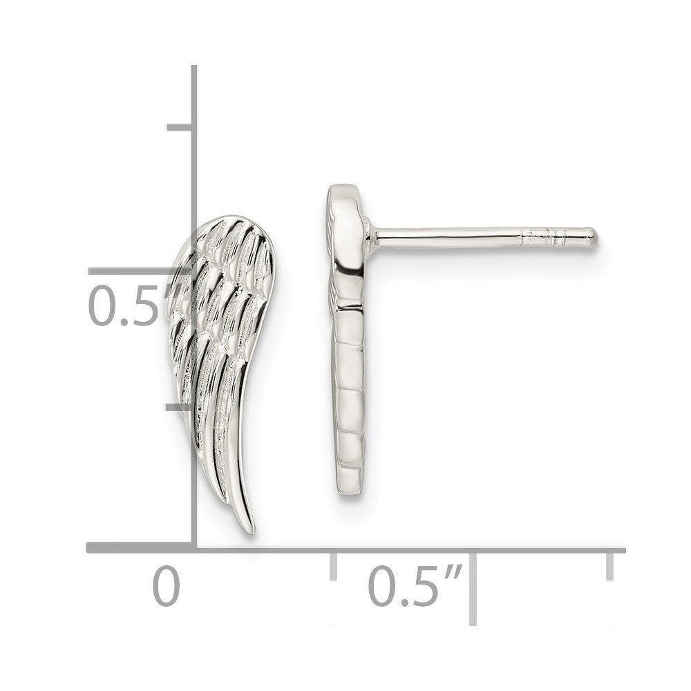 QE16588 Sterling Silver Polished and Textured Wing Post Earrings