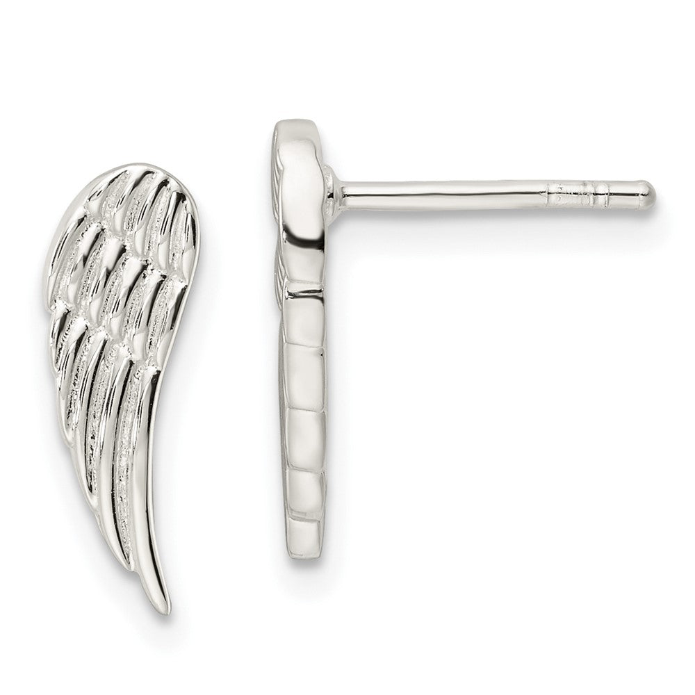 QE16588 Sterling Silver Polished and Textured Wing Post Earrings