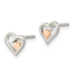 QE16596 Sterling Silver & Rose-tone Open Heart Children's Post Earrings