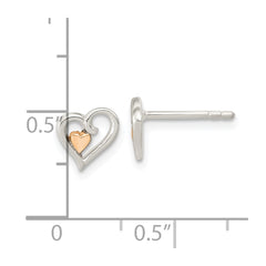 QE16596 Sterling Silver & Rose-tone Open Heart Children's Post Earrings
