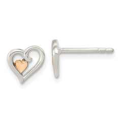 QE16596 Sterling Silver & Rose-tone Open Heart Children's Post Earrings