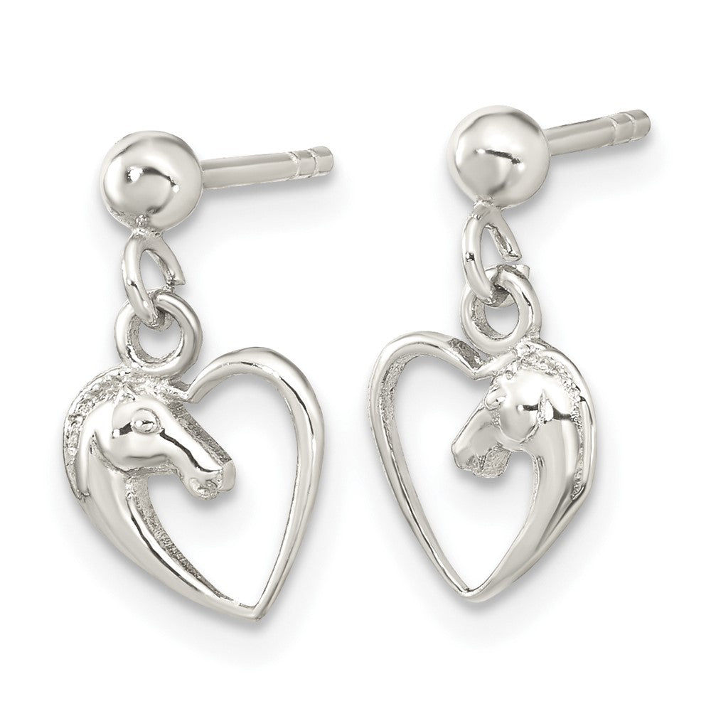 QE16597 Sterling Silver Rhodium-plated Open Heart Horse Head Dangle Earrings