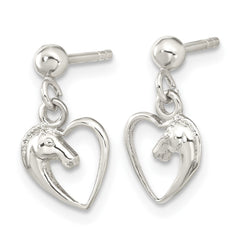 QE16597 Sterling Silver Rhodium-plated Open Heart Horse Head Dangle Earrings
