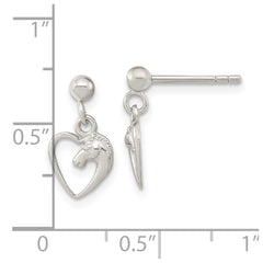QE16597 Sterling Silver Rhodium-plated Open Heart Horse Head Dangle Earrings