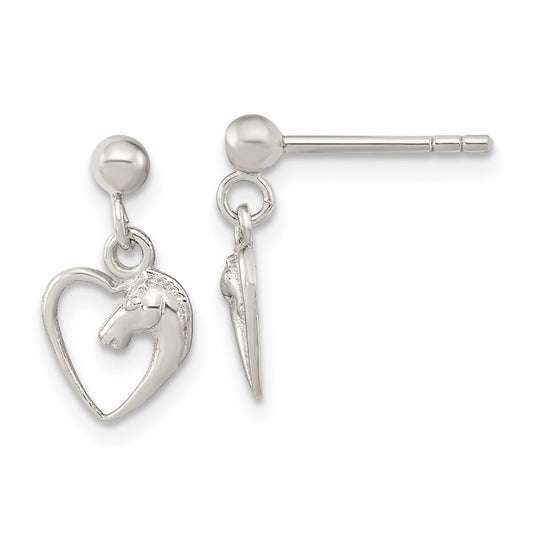 QE16597 Sterling Silver Rhodium-plated Open Heart Horse Head Dangle Earrings