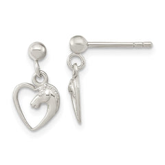 QE16597 Sterling Silver Rhodium-plated Open Heart Horse Head Dangle Earrings