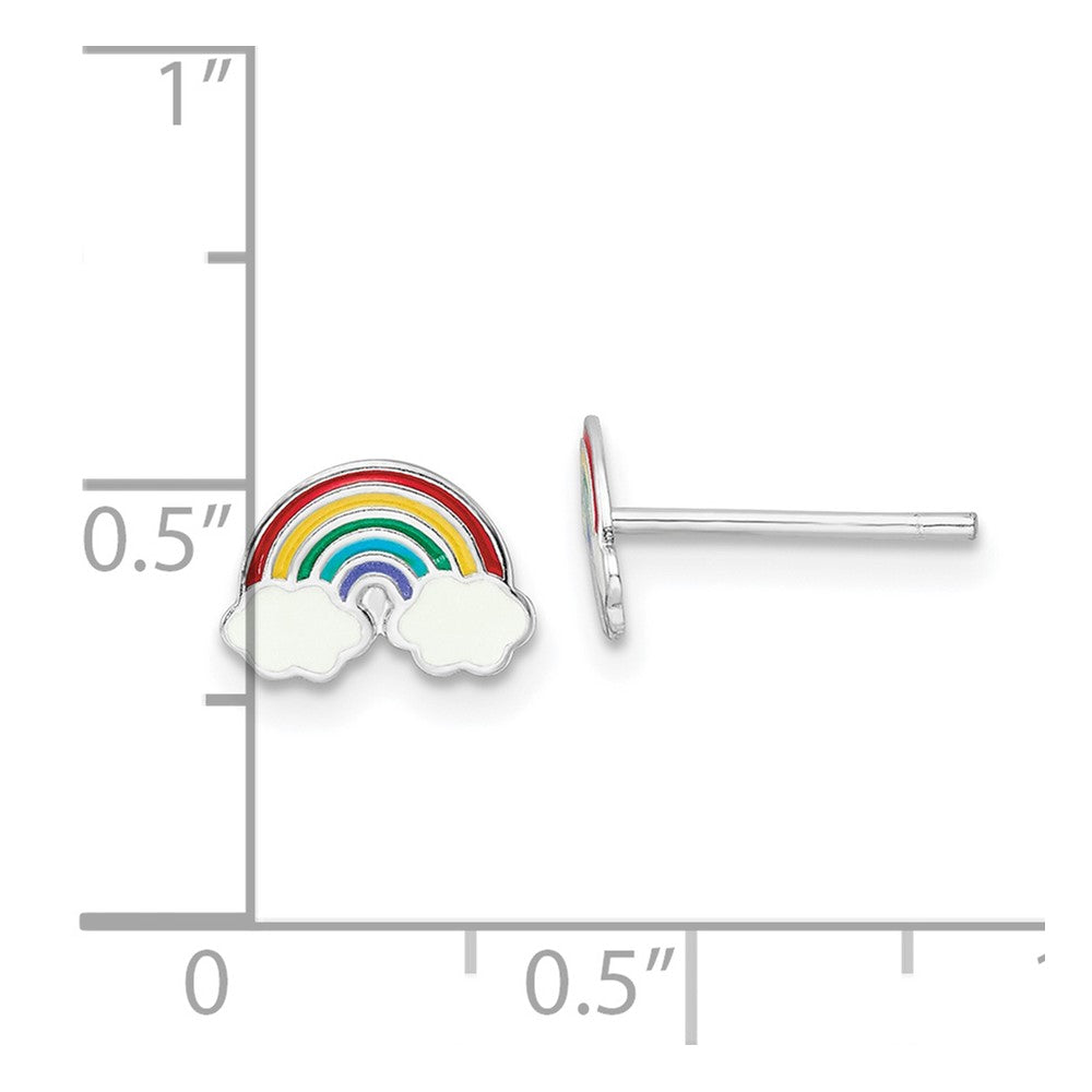 QE16614 Sterling Silver Rhodium-plated Polished & Multi-color Enameled Rainbow Children's Post Earrings